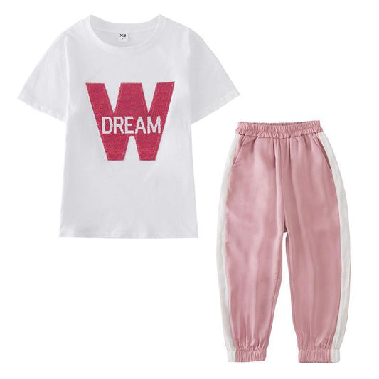 Girls Clothing Set - Trackpants - Pink & White - Adorbs Online 