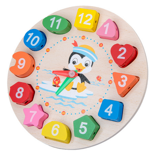 Wooden Jigsaw Puzzle Digital Clock Penguin Toy Educational And Learning Toy To Learn Time | Adorbs Online