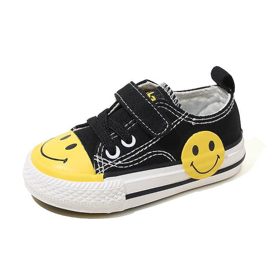 Unisex Happy Kids Sneakers Low Top Comfy Wearable Shoes Black With Smile Design | Adorbs Online