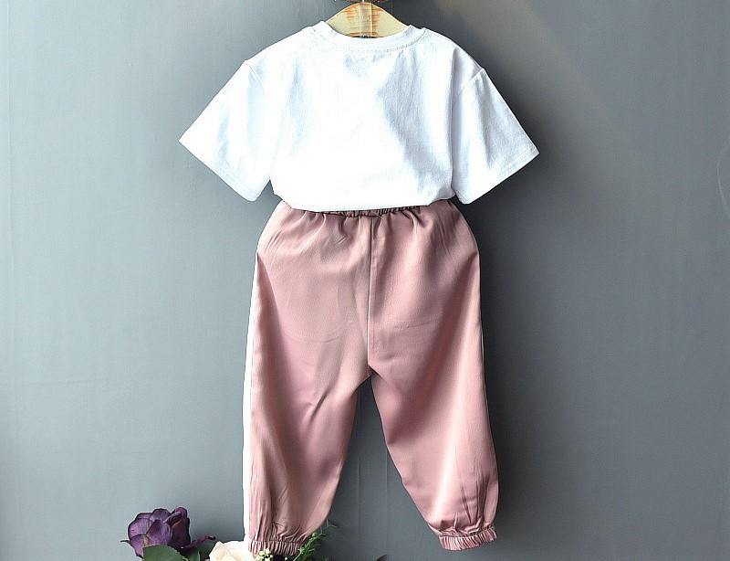 Kids Girls Clothing Set Pink Short T-Shirt, Pink and White Trackpants Trouser | Adorbs Online