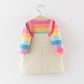 Warm Winter Autumn Girls Clothing Set Brown Khaki Dress And Colorful Stripe Long Sleeve T-Shirt | Adorbs Online