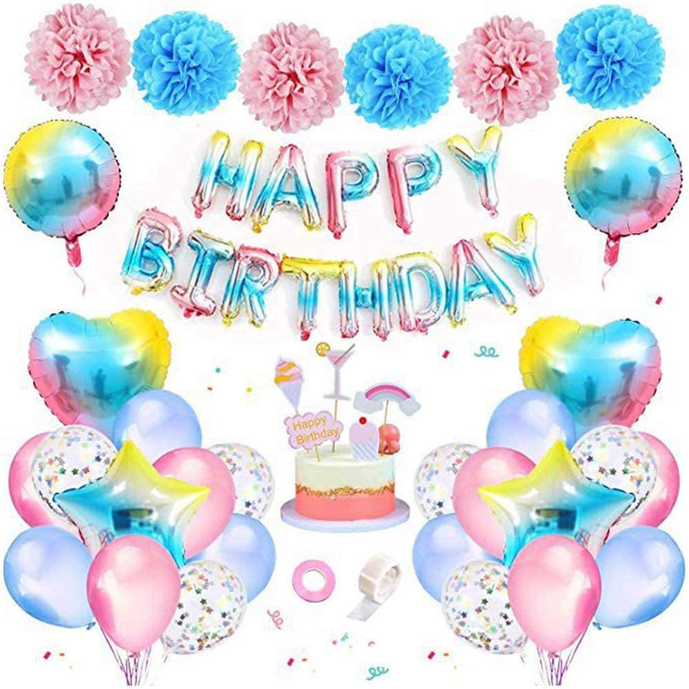 Party Box - 50 Piece Happy Birthday Banner, Cake Toppers Birthday Decorations Boys And Girls Confetti Balloons | Adorbs Online