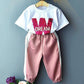Kids Girls Clothing Set Pink Short T-Shirt, Pink and White Trackpants Trouser | Adorbs Online