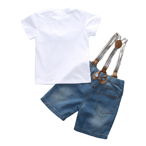 Toddler Kids Boys Shirt & Pants Clothing Set Short Sleeve T-Shirt White and Suspender Short Jeans | Adorbs Online