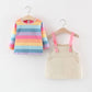 Warm Winter Autumn Girls Clothing Set Brown Khaki Dress And Colorful Stripe Long Sleeve T-Shirt | Adorbs Online