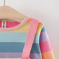 Warm Winter Autumn Girls Clothing Set Brown Khaki Dress And Colorful Stripe Long Sleeve T-Shirt | Adorbs Online