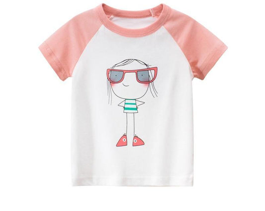 Cartoon Character Design  Kids Girls Short Sleeve T-Shirt White, Pink | Adorbs Online